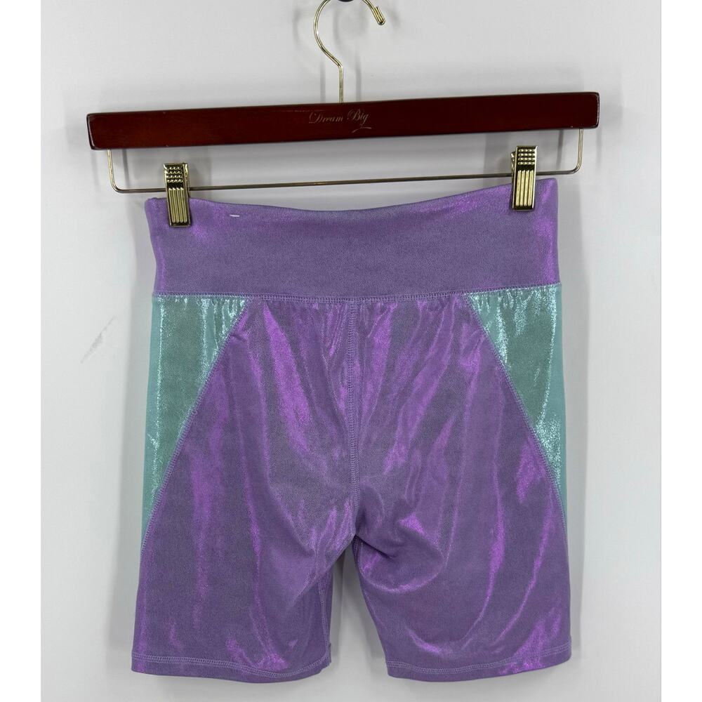 Justice Girls Biker Shorts Size XL (16) Purple Green Iridescent Stretch - Picture 3 of 4